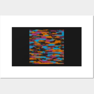 Camouflage Blue Orange Black Posters and Art